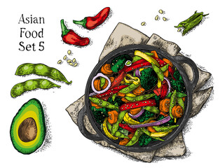 Drawing of lot of asian food 5