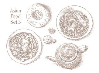 Drawing of lot of asian food 3