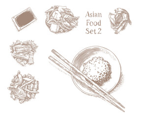 Drawing of lot of asian food 2