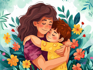 Mother's Day Theme Illustration with Heartfelt Symbols and Warm Colors