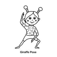Kids yoga giraffe pose. Vector cartoon illustration