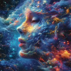 galaxy space face woman 