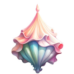 Intricate Seashell. Soft pastel rainbow shell isolated watercolor illustration. Ocean theme graphic design. 