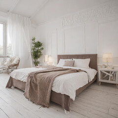 Scandinavian interior design of modern bedroom.