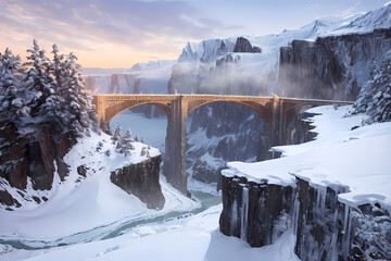 Winter in the mountains. Generative AI.