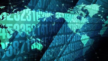 Science and data science exploring world map through random numbers machine learning and numerical algorithms for counting, digit coding, and data information processing - Powered by Adobe