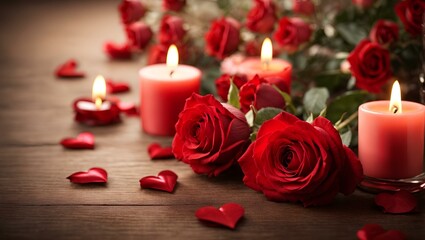 Fototapeta na wymiar Red rose and candles. Valentine's Day