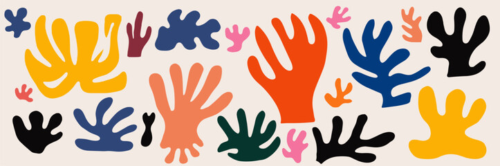 Geometric organic shapes in paper applique style Inspired by Matisse Vector abstract modern floral elements to create logos, templates, posters.