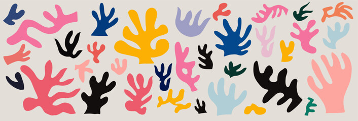 Geometric organic shapes in paper applique style Inspired by Matisse Vector abstract modern floral elements to create logos, templates, posters.