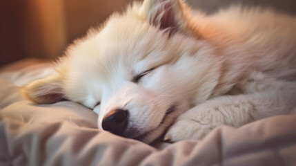 Fototapeta premium Sleeping Puppy Cuteness Overload - Cute White Dog Art made with Generative AI