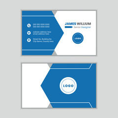 Double sided blue color modern corporate business card design template with editable content.