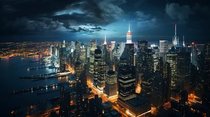 Foto op Canvas New York City with skyscrapers at night © wojciechkic.com