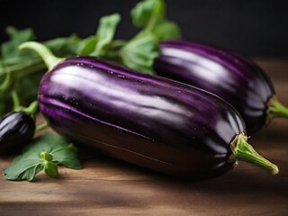 eggplants on a wooden table