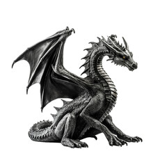 Black dragon statue isolated on transparent and white background. Generative ai