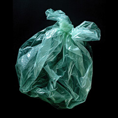 A green plastic bag on a black background