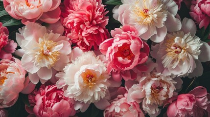 blooming peonies, forming a lush and romantic floral background generative ai