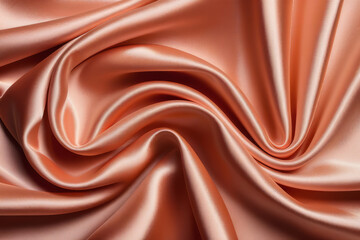 Close-up background with wavy texture of satin fabric color Peach Fuz