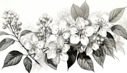 A beautiful monochrome illustration of white flowers, perfect for various design projects