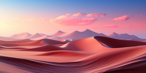 A desert landscape with sand dunes and mountains in the background