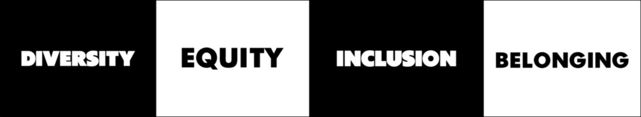 Diversity, Equity, Inclusion and Belonging black and white illustration for print, banner, poster.