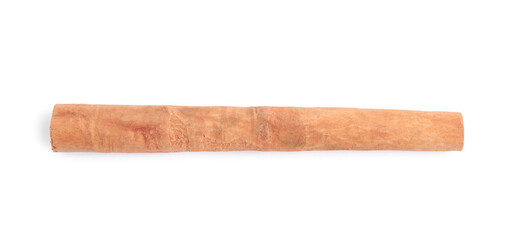 Dry aromatic cinnamon stick isolated on white, top view