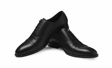 Pair of black leather men shoes isolated on white