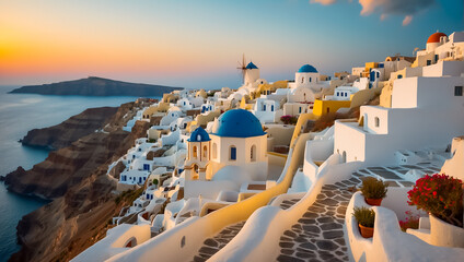 Beautiful Oia town in Greece background - obrazy, fototapety, plakaty
