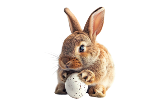 Cute easter bunny holding easter egg isolated on white or transparent background