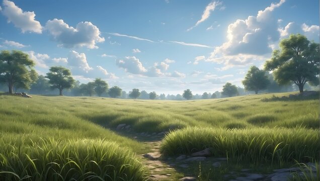 a realistic picture for me of a clear sky and big grass. generative AI