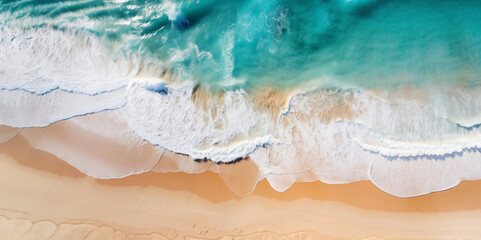 Obraz premium Aerial view on the shore and the ocean waves banner. 