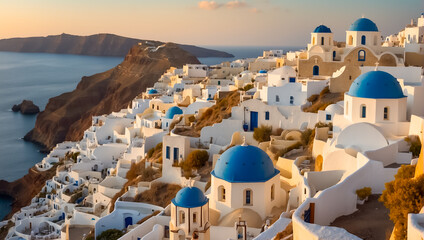 Beautiful Oia town in Greece background resort - obrazy, fototapety, plakaty