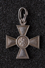 Silver Cross.Soldier combat award of the Russian Empire of the First World War silver St. George Cross 4 degrees.Order of the Russian officer.