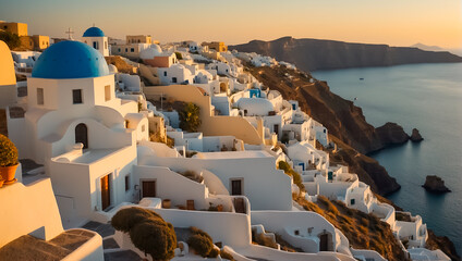 Beautiful Oia town in Greece background Santorini - obrazy, fototapety, plakaty