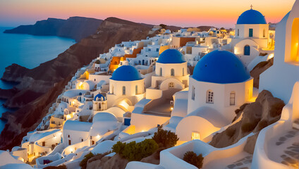Beautiful Oia town in Greece background summer