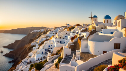 Beautiful Oia town in Greece background travel
