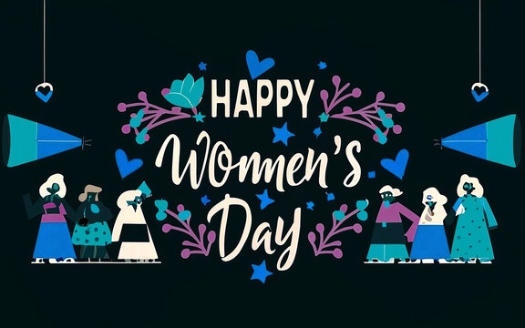 Happy International Women's Day text and Women's image