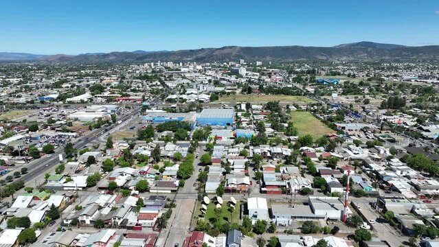 Aerial view with 4K drone of the city center of Talca, southern Chile