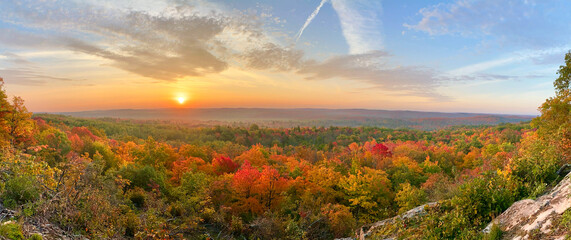 Sunrise during peak fall autumn colors in Upper Michigan