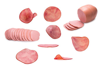 Sliced tasty ham isolated on white