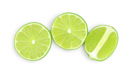 Slices of fresh lime fruit isolated on transparent background. PNG