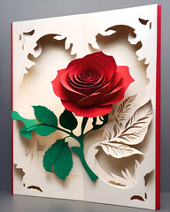 Evoke The Captivating Allure Of A Single Rose, Its Petals A Vibrant Crimson Kissed By Sunlight, rose art, valentines day, valentines pic, paper art