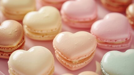 Obraz premium heart-shaped macarons with a glossy finish generative ai