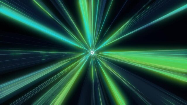 Energy hyper tunnel green background with neon lights and stripes