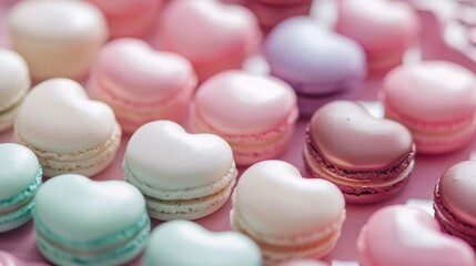 Obraz premium heart-shaped macarons with a glossy finish generative ai