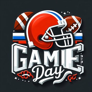 Game Day American football poster, American football helmet, and ball with copy space banner design concept of super bowl Sunday created with generative ai