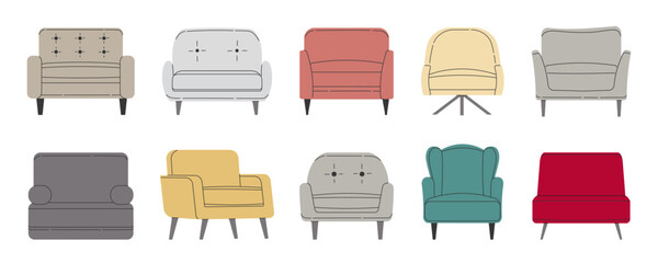 Set of chair. Collection trendy chair in flat style. Vector illustration on white background - obrazy, fototapety, plakaty