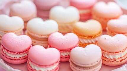 Obraz premium heart-shaped macarons with a glossy finish generative ai