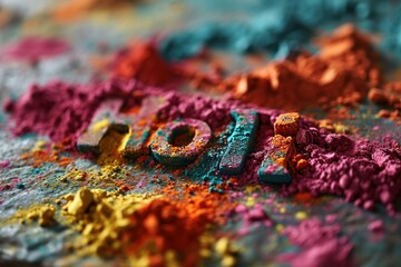 Fototapeta premium Close-up of 'Holi' written in colorful festival powders