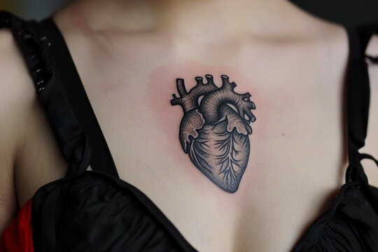 tattoo of a heart on a person's chest