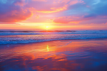 Fototapeta na wymiar soothing beach sunset with warm hues of orange and pink